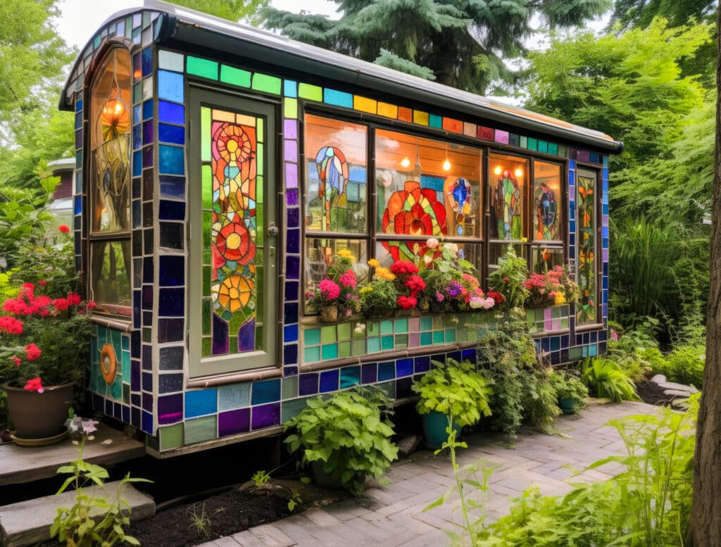 Tiny house made of stained glass