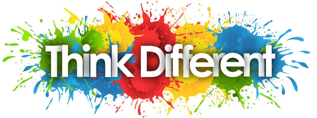 Mulit-colored graphic depicting to Think Different