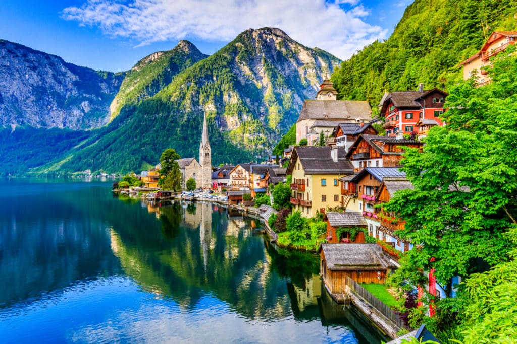 Village of Hallstatt Austria situated on beautiful lake