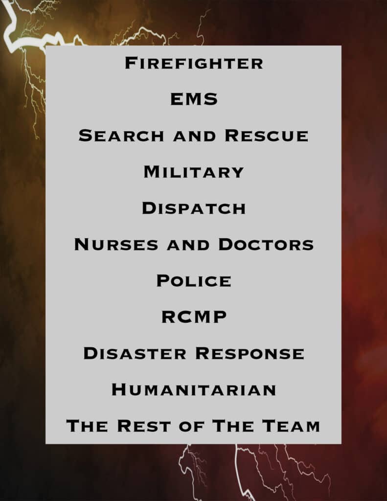 Listing of service organizations ranging from military to EMS
